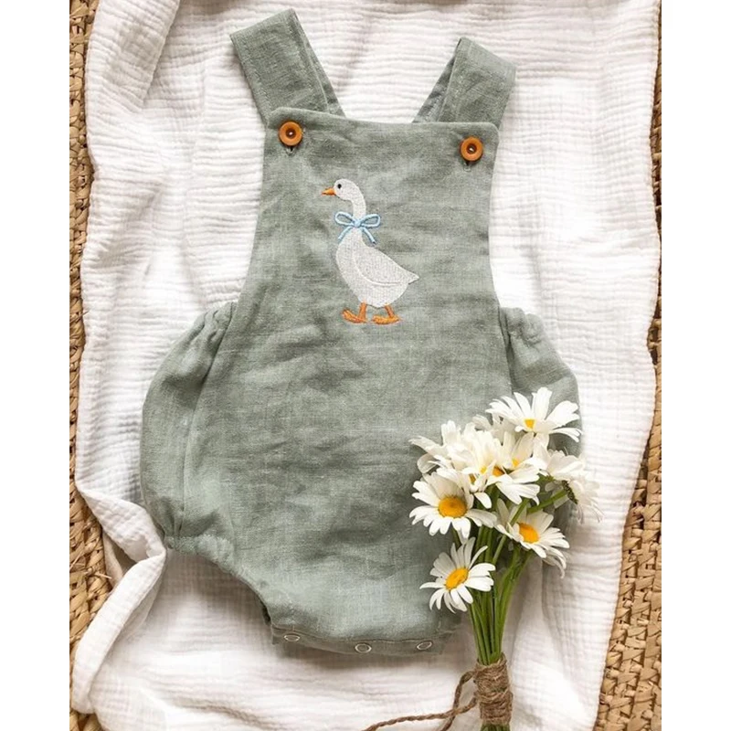 FOCUSNORM 0-12M bebé niñas niños lindo mameluco sin mangas estampado de pato de dibujos animados mono con tirantes para recién nacido