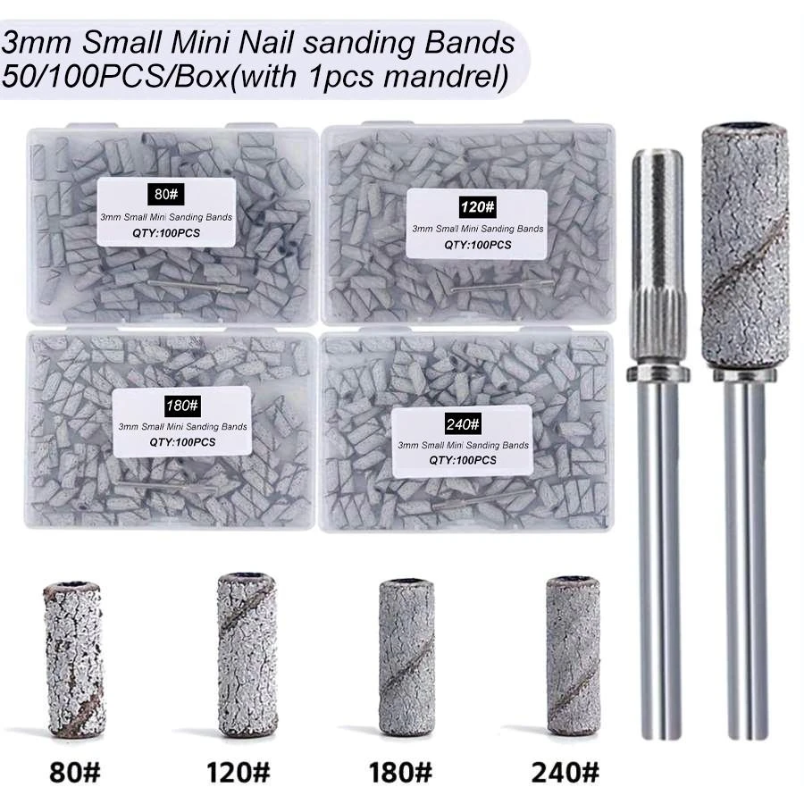 101 51Pcs Box 3mm Mini Grinding Sand Ring Bands With Mandrel For Electric Nail Drill Nail Grinding Head Manicure Dead Skin Tools
