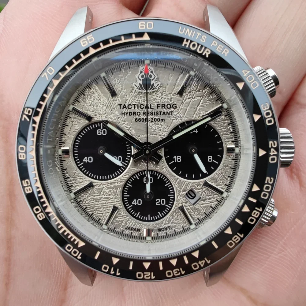 Reloj cronógrafo táctico de rana para hombre, pulsera de acero inoxidable con movimiento de cuarzo VS75A de zafiro de 41mm, resistente al agua hasta 200m