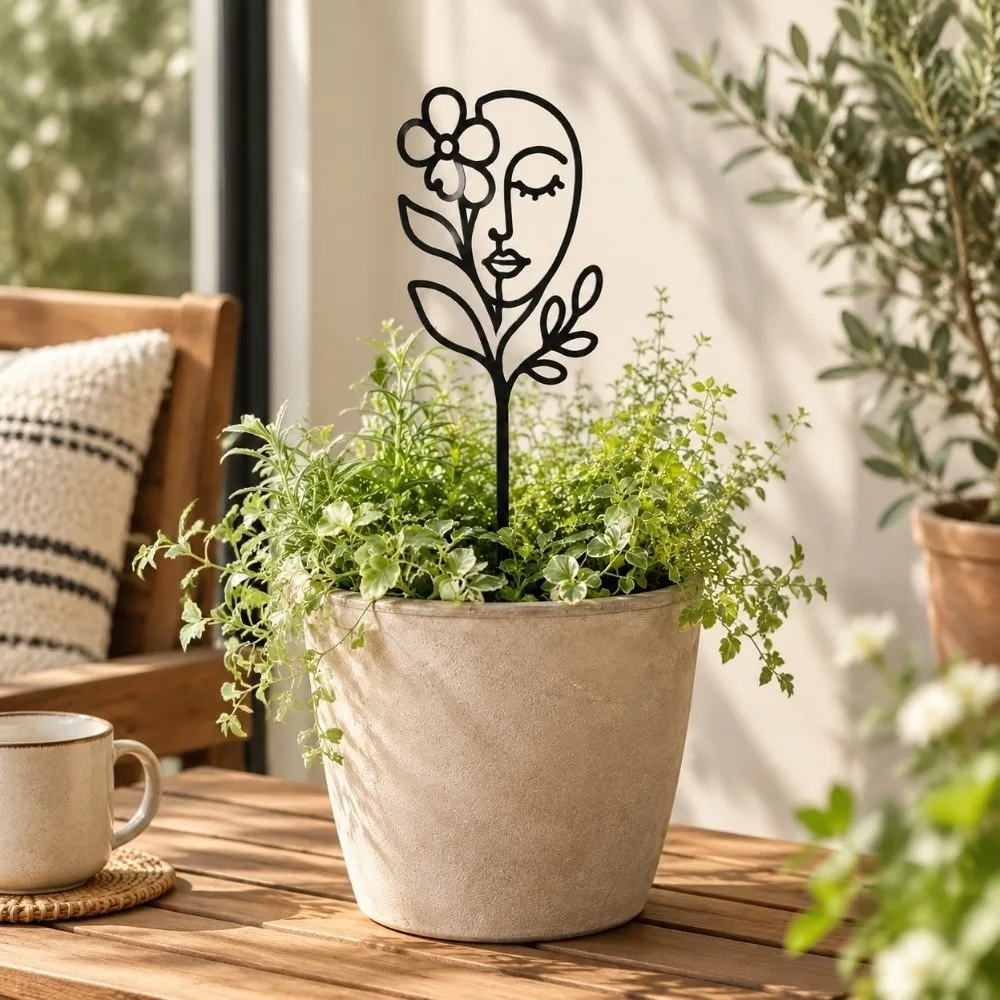 Hollow Out Character Silhouette Plant Stand Abstract Figure Strong Load Bearing Plant Fixed Frame Moon Bird Weather Resistance