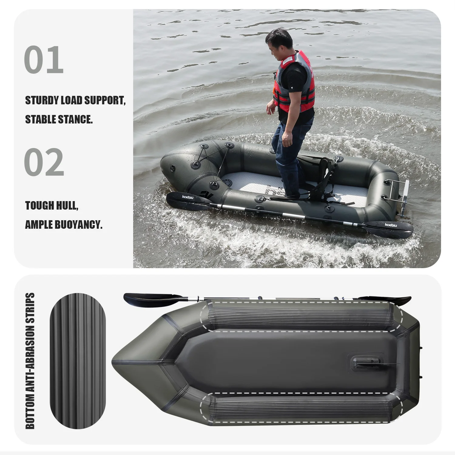 KOETSU Power Backpack Boat Inflatable Fishing Kayak Portable Water Sports Vessel