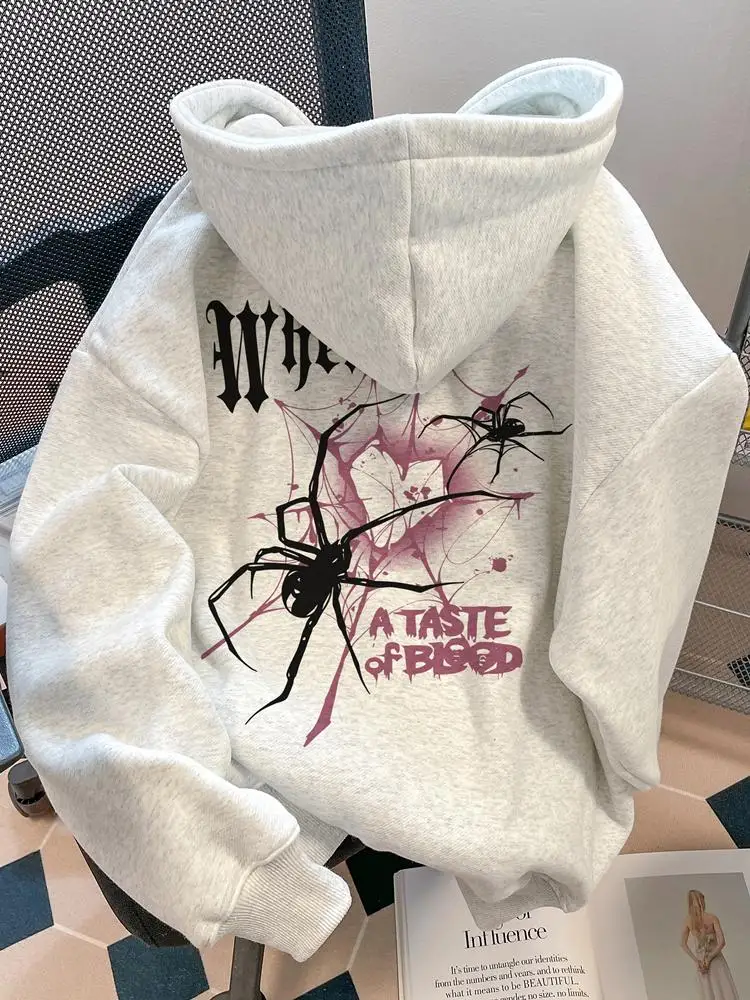 Sudadera con Capucha con Estampado de Araña, Tendencia Otoño-Invierno, para Hombre y Mujer, Informal, Holgada, Cálida, Deportiva, para Uso Diario, Vacaciones y Actividades al Aire Libre