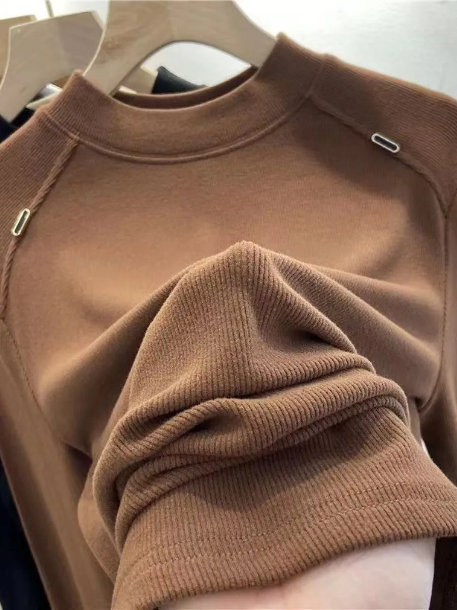 

Slim Fit Long Sleeve Women's Top round Neck Velvet Korean Style Autumn Outfit Multi-Piece Set Fashionable Outerwear for Ladies