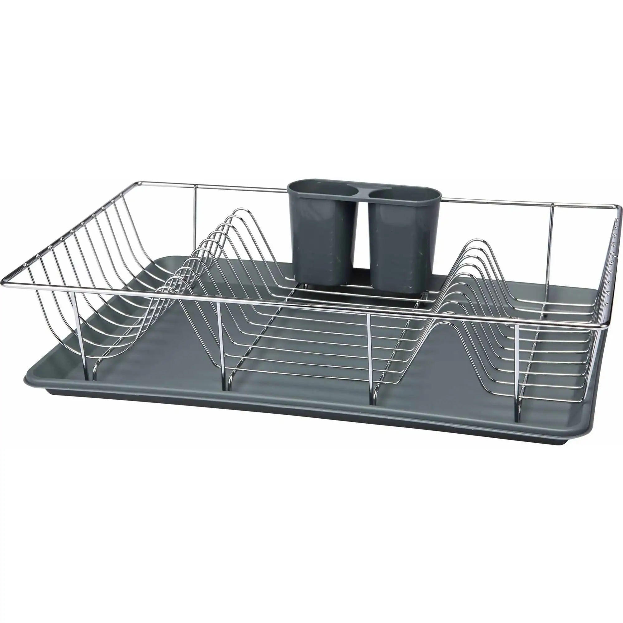 

3 Piece Chrome Dishrack with Tray in Grey, 18.9 X 11.81 X 3.94