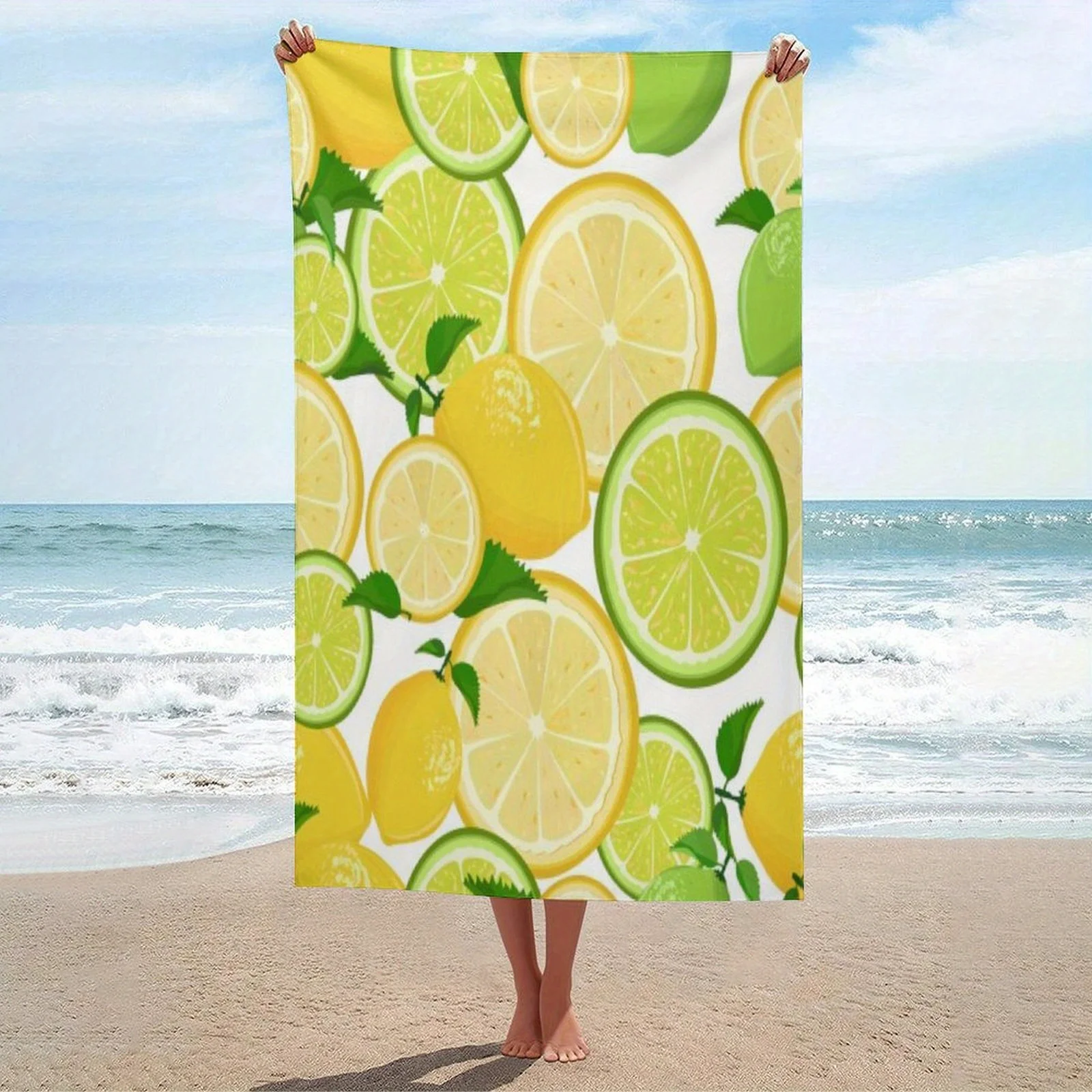 

Lemon Tree Leaves Tropical Flowers Floral Print Beach Towel Modern Towel for Beach Pool or Sport Lemon Decor