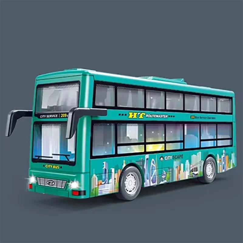 Double Decker Sightseeing Bus Pull Back Tour Bus Car Light Music Open the Door Inertial Vehicles Model Toy Boy Christmas Gifts
