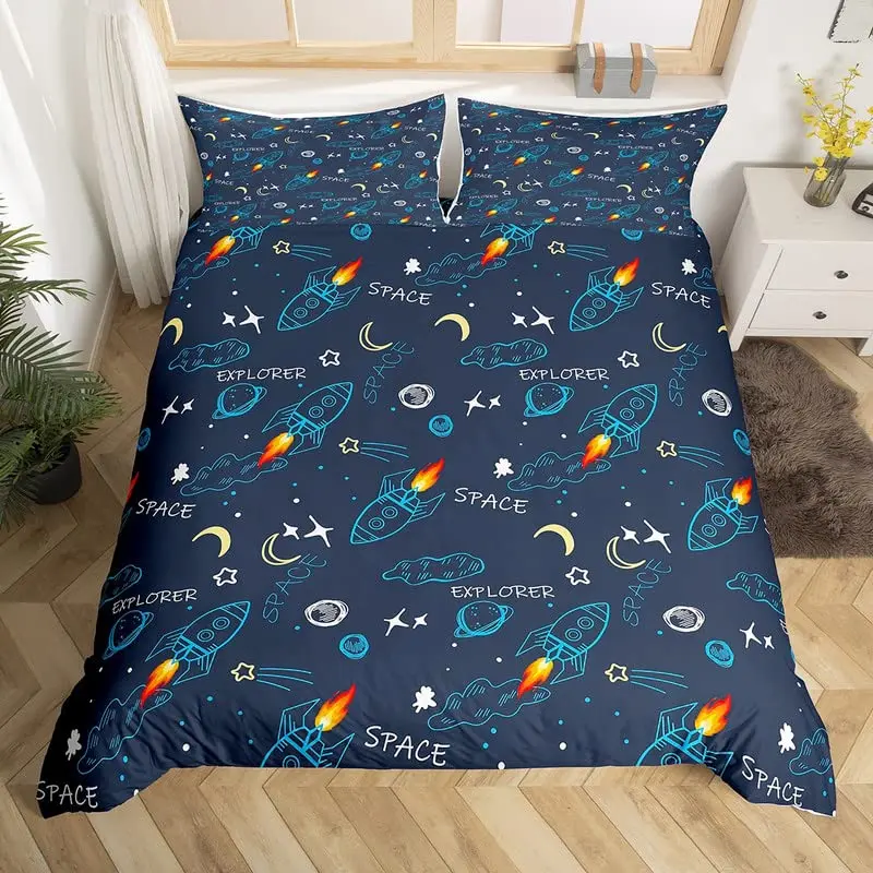 

Outer Space Duvet Cover Set Universe Galaxy Quilt Cover Suitable For Children Boys Girls Star Moon Bedding Set Warm Quilt Cover
