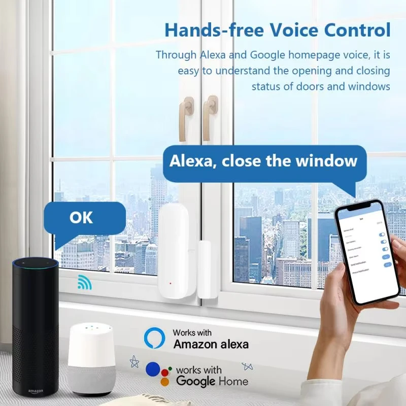 Zigbee Magnetic Contact Sensor Door Window Smart Anti-Theft Burglar Detector With APP Alert Notification Work With Alexa Google