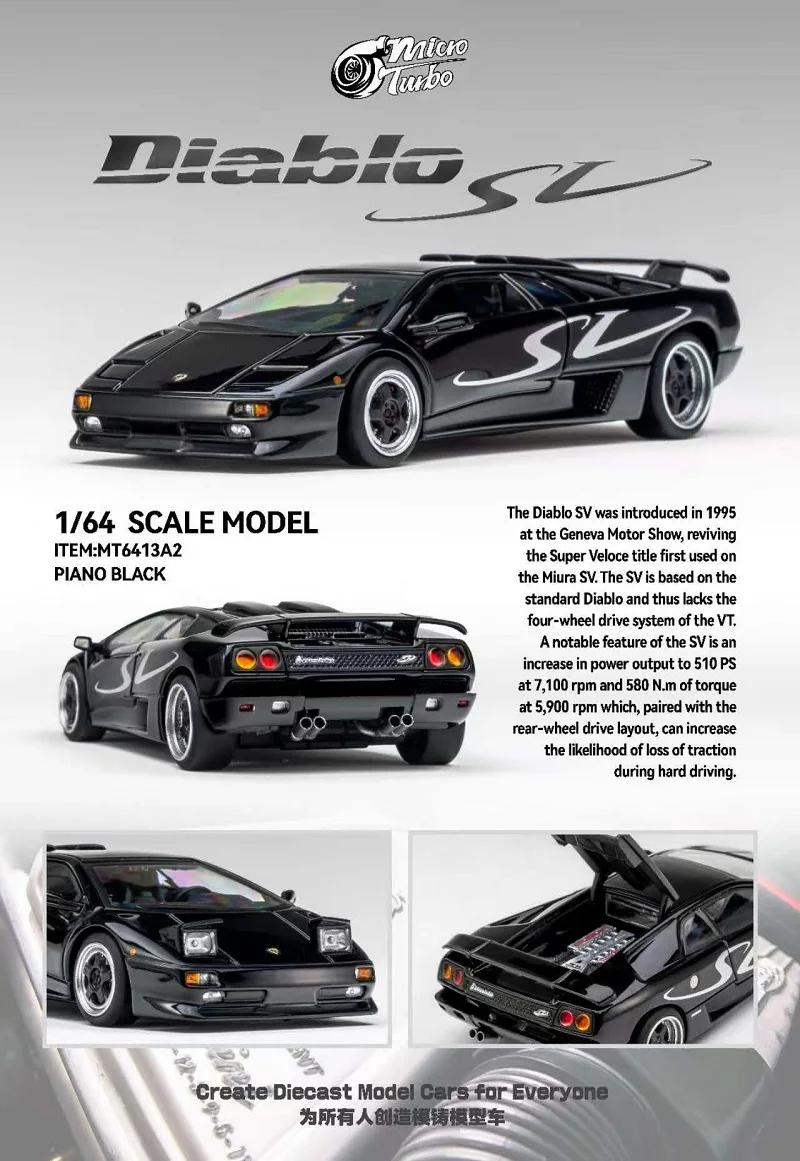 Microturbo MT 1:64 Diablo SV Metallic Schwarz Diecast Modellauto