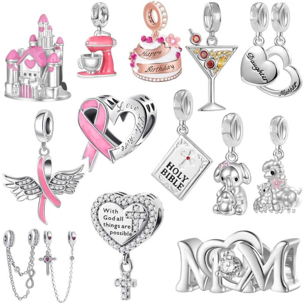 European Hot Sales 925 Silver,Cake,Sheep,Cross Safety Chain Bead Pendant Suitable for Original Bracelets DIY Exquisite Jewelry