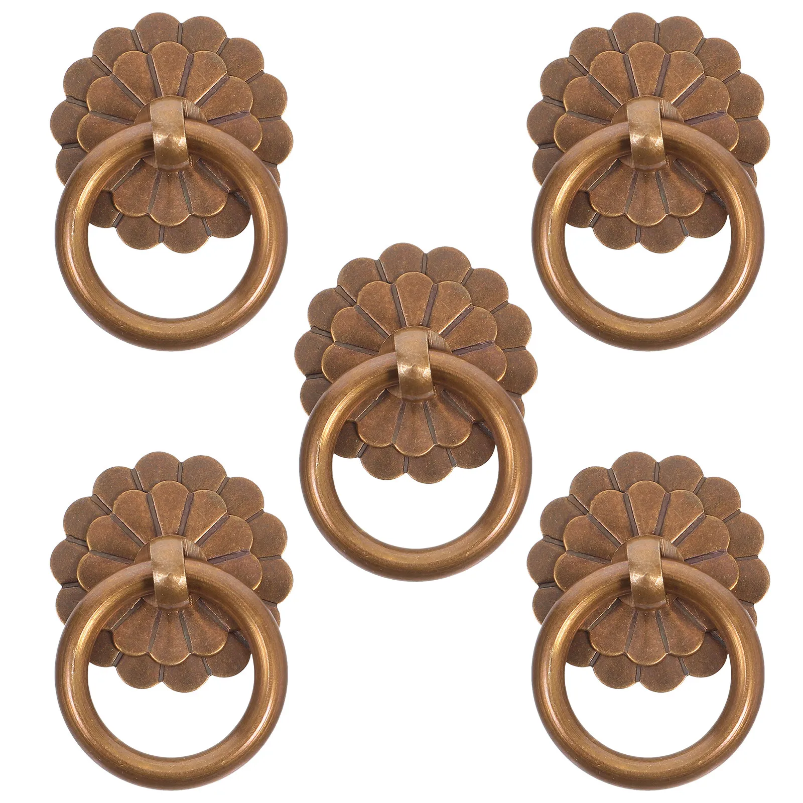 5Pcs Vintage Brass Ring Pull Handles Classic Decorative Front Door Knocker for Drawer Dresser Cupboard Hardware