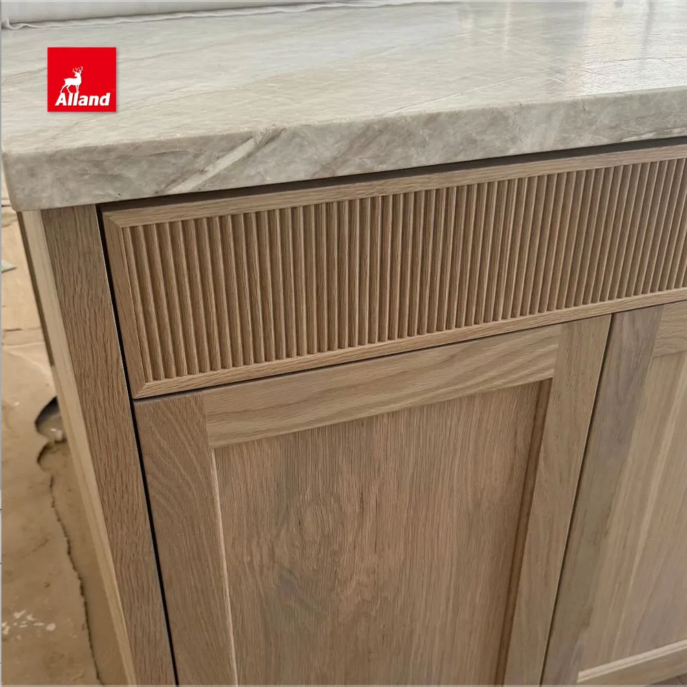 AllandCabinet White Oak Solid Wood Stain Smart Vanity Bathroom Fluted Reeded Cabinets Panel Door To Custom Luxury Furniture