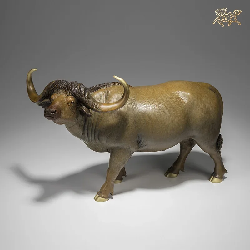 Chinese Copper Crafts Sculpture of African Buffalo Feng Shui Lucky Wealth Brass Animal Craft Home Ornaments Business Gifts
