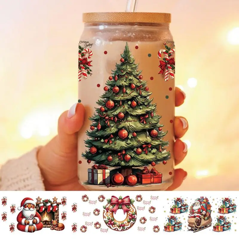 Glass Cup Christmas Stickers Waterproof Christmas Decals Christmas Theme Waterproof Sticker For Glass Bottle Christmas