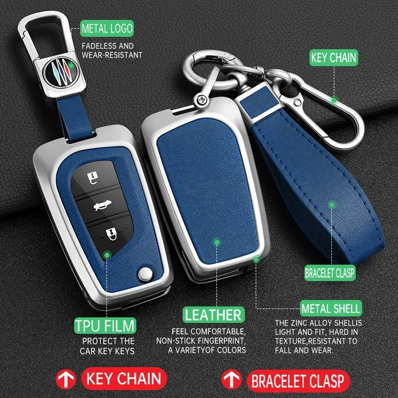 حافظة مفاتيح سيارة من سبائك الزنك غطاء جلدي ، تويوتا أوريس كورولا أفنسيس فيرسو ياريس أيجو سكايون TC IM Camry RAV4 إكسسوارات #3