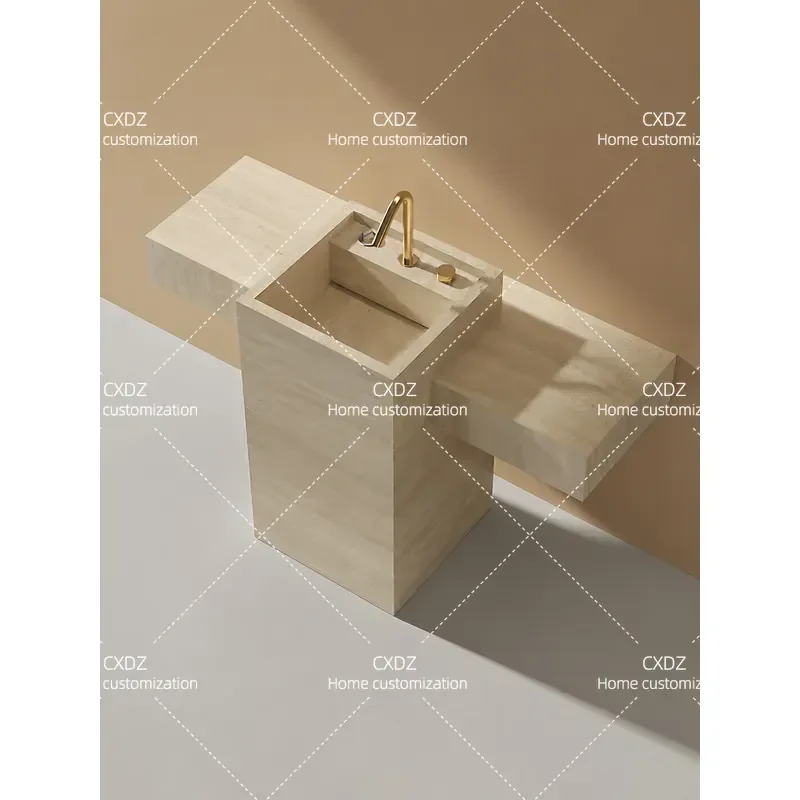 Travertine Slate Pillar Basin Integrated Washbasin for Outdoor Courtyard Villa Hotel B&B Small Apartment Hand Sink