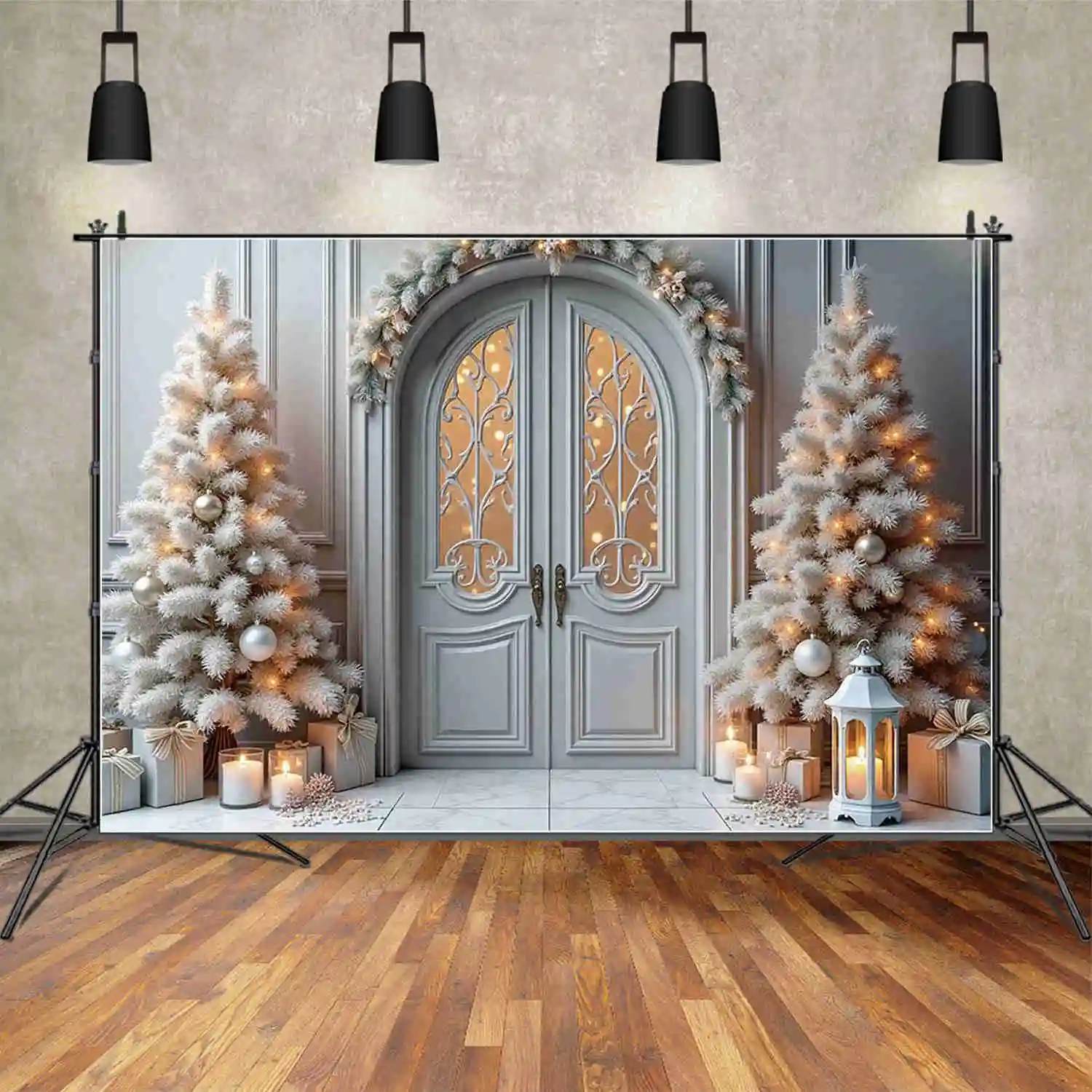 MOON.QG 2025 Christmas Photography Backdrop New Year Window Xmas Tree Background Child Home Party Studio Photocall Accessories