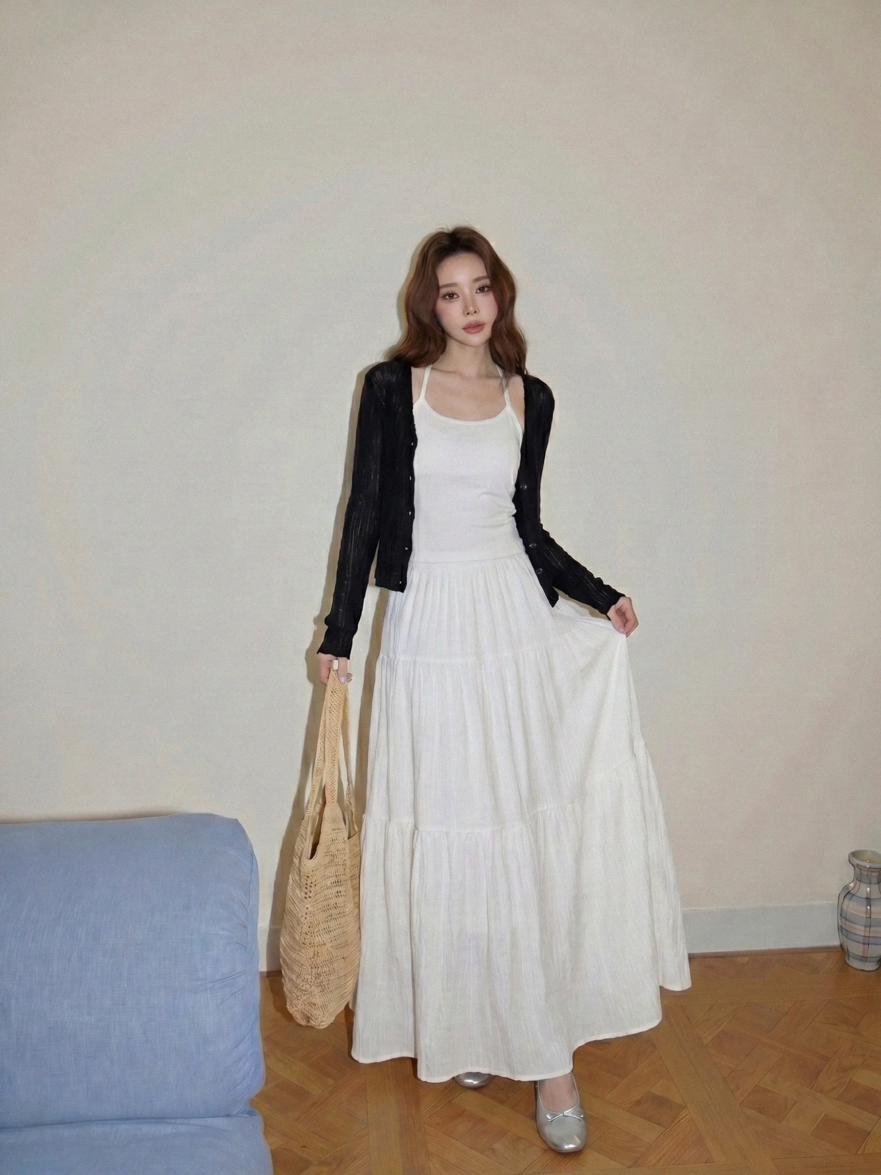 White High Waist A-Line Cake Skirt Women's Loose Hip Covering Lazy Style Mid-Length Long Skirt Casual Style Daily Wear