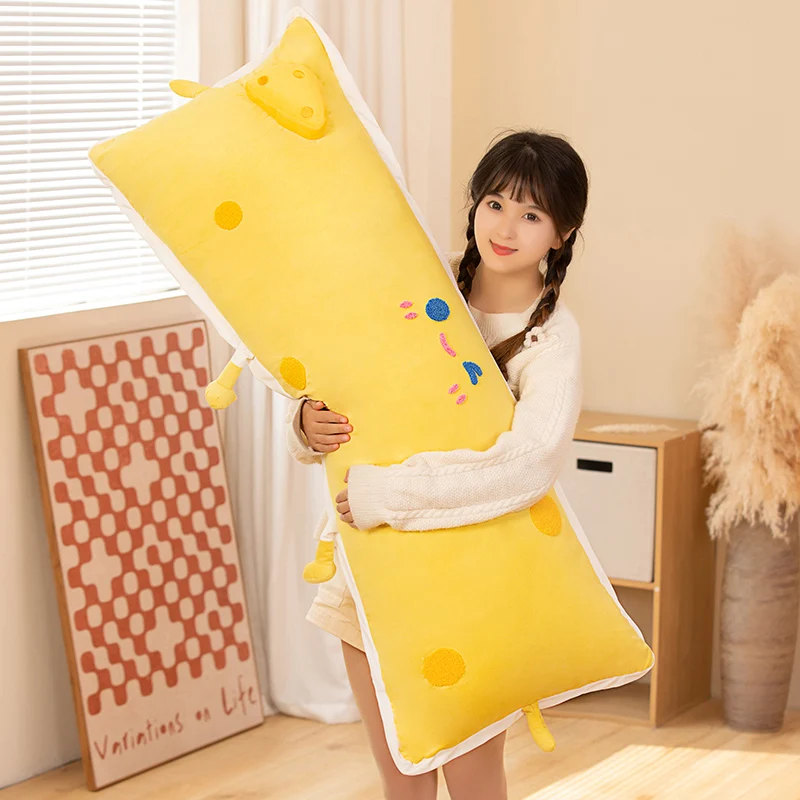 Kawaii Square Cheese Plush Toys Cartoon Stuffed Soft Food Sofa Chair Cushion Home Decor Girls Sleeping Long Pillow for Kids Gift