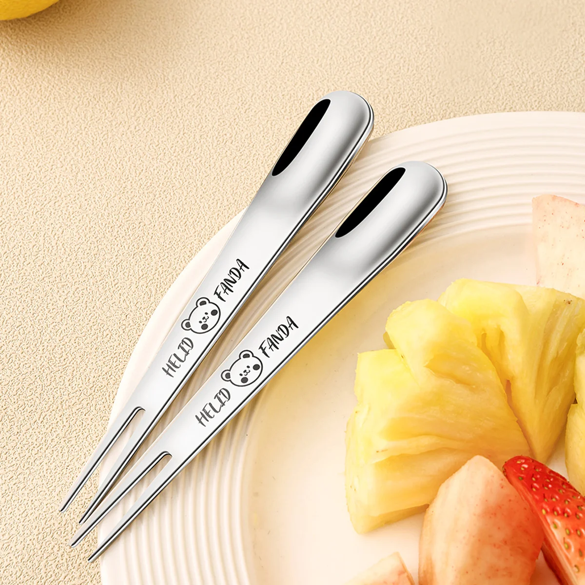 WORTHBUY Mini-Obstgabel für Kinder, Gabeln aus Edelstahl 304, Haushalt, Küche, Geschirr, multifunktionale Dessertgabel, Löffel