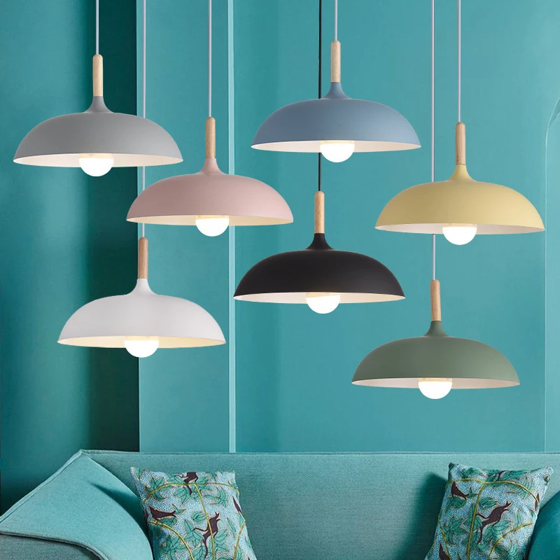 Nordic Oak Ceiling Lamp Living Room Bedroom Macaron Chandeliers Light Foyer Bar Restaurant Decoration Pendant Lamp Hanging Light