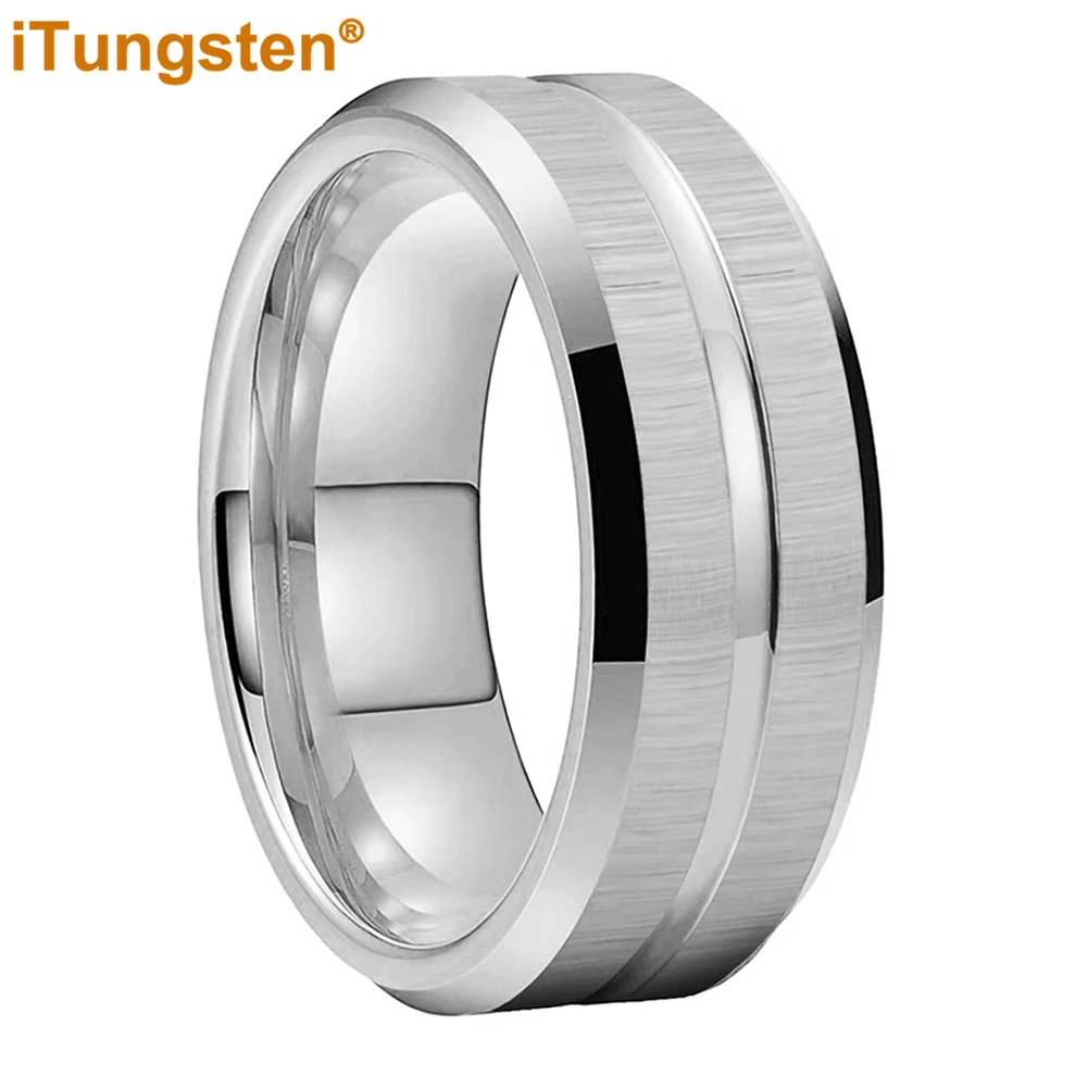 ITungsten-banda de boda clásica para hombres y mujeres, anillo de carburo de tungsteno acanalado, acabado biselado cepillado, ajuste cómodo, 6mm,