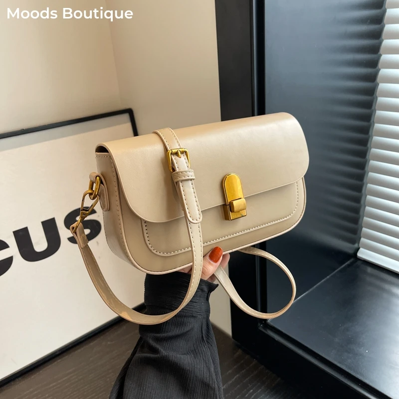 MOODS Retro Flap Crossbody Messenger Bags For Women PU Leather Pure Color Small Square Shoulder Bag Designer Handbag Luxury 2024