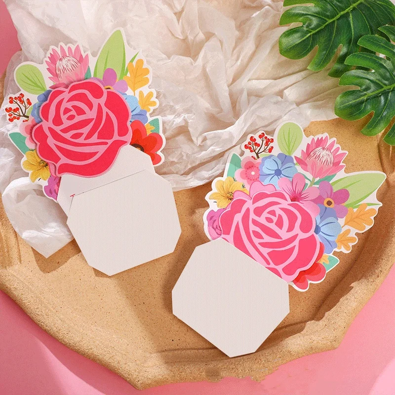 2PCS Teacher's Mother's Day Greeting Card Creative 3D Bouquet Gratitude Card Gift Birthday Holiday Blessing Card with Envelope