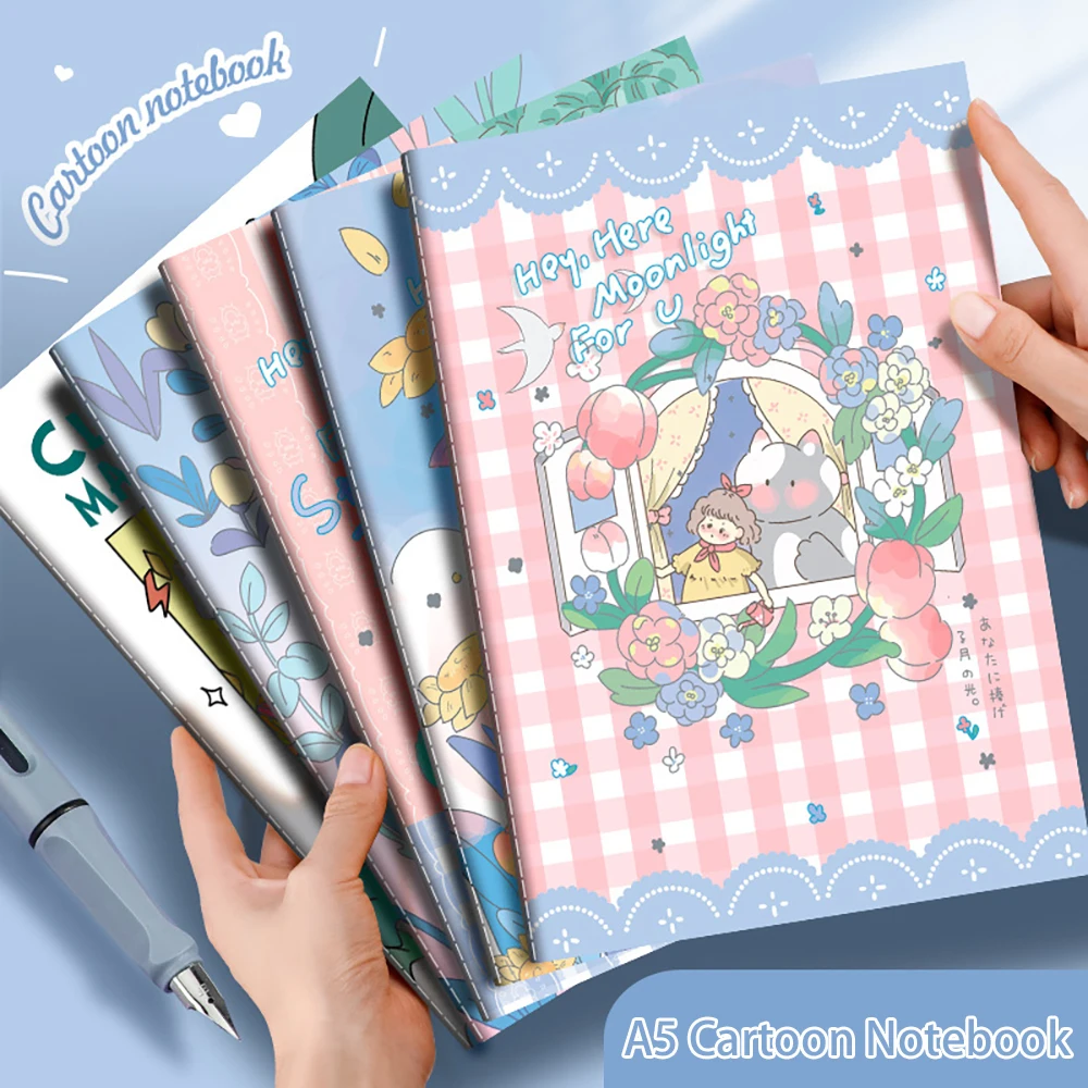 4PCS Cartoon Retro A5 Notebook, Cute Student Stationery, Paper Student Prizes, Horizontal Inner Pages