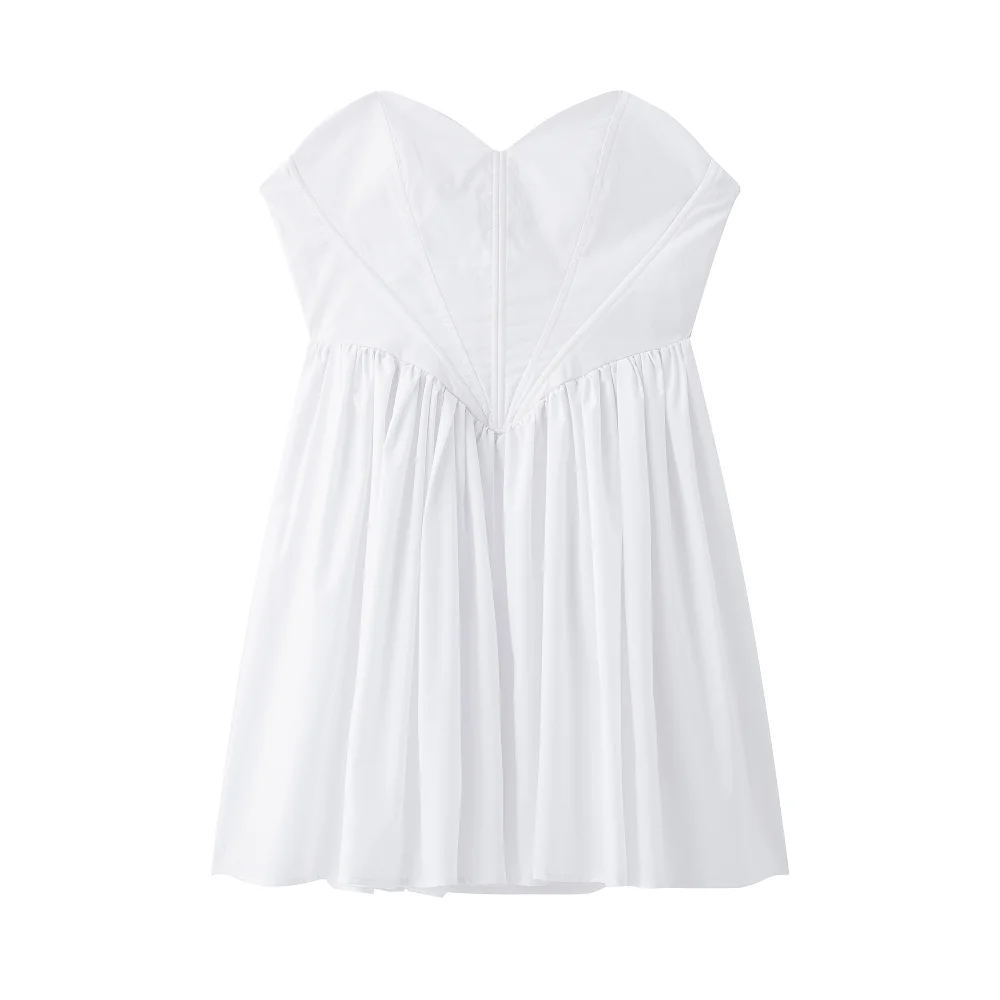 

2025 BM&MD&ZA Women's Strapless Mini Dress in White with Sweetheart Neckline and Pleated Detailing for a Charming Look