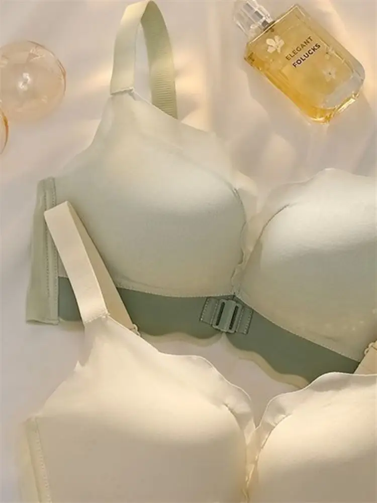 Conjunto de Sujetador Ultrafino con Cierre Frontal para Adolescentes, Sujetador Ligero con Efecto Reductor y Contraste de Color, sin Copas, con Tirantes Fijos de Nailon