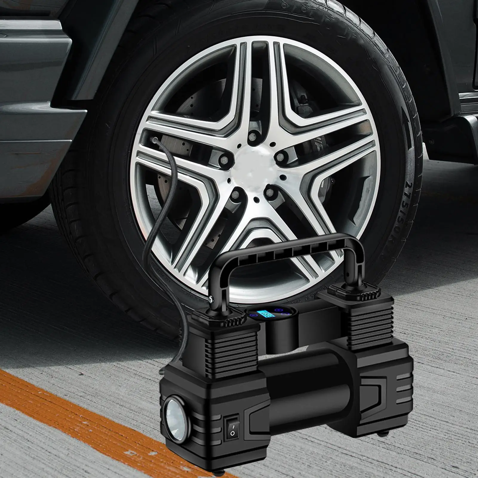 مضخة هواء لإطارات السيارات LED منفاخ لإطارات السيارة لمضخة هواء رقمية كهربائية خارجية للدراجات الهوائية RV Auto Truck Road Outdoor #1