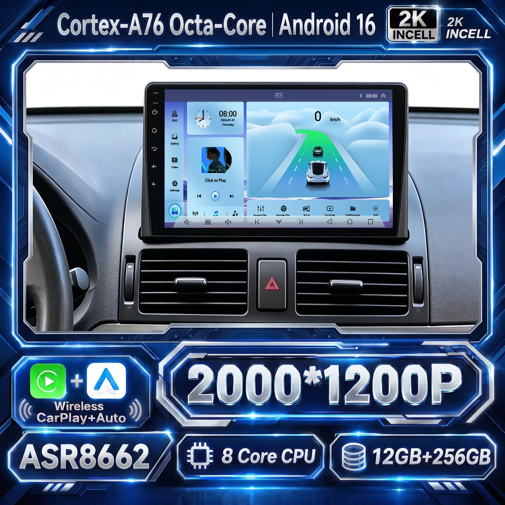Android 16 Car Radio For Toyota Avensis T250 2003 - 2009 GPS Multimedia Player Stereo Touch Screen Navigation No 2din CPU HDR BT