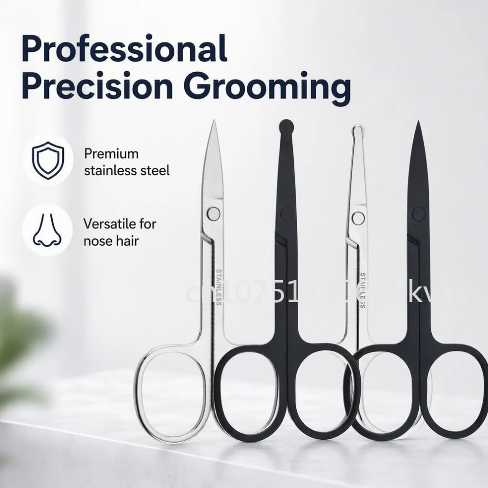 Professional Nose Hair Scissors Stainless Steel Safety Round Tip Trimmer for Eyebrow Beard Facial Hair Grooming Beauty Tool