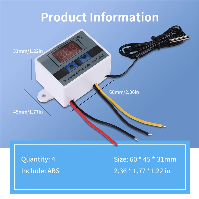 AB15-4Pcs 220V Ac Digital Led Temperature Controller Xh-W3001 For Incubator Cooling Heating Switch Thermostat Ntc Sensor