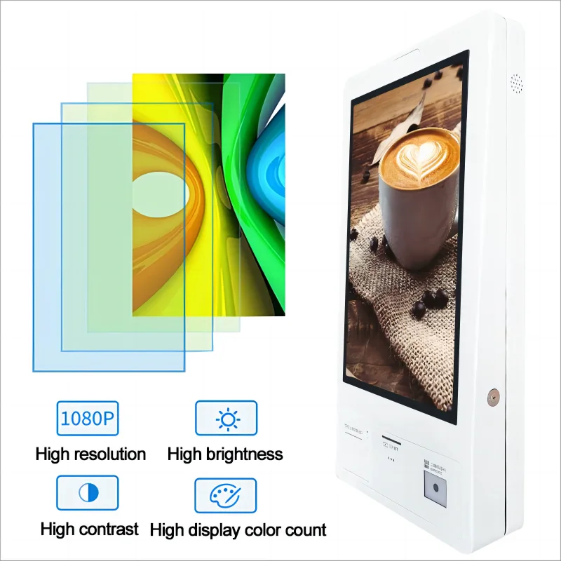 Wall Mounted 21.5 Inch Kiosk, Windows or Android Touch Screen Self Ordering Machine,  Kiosk POS with 58/80MM Printer & Scanner