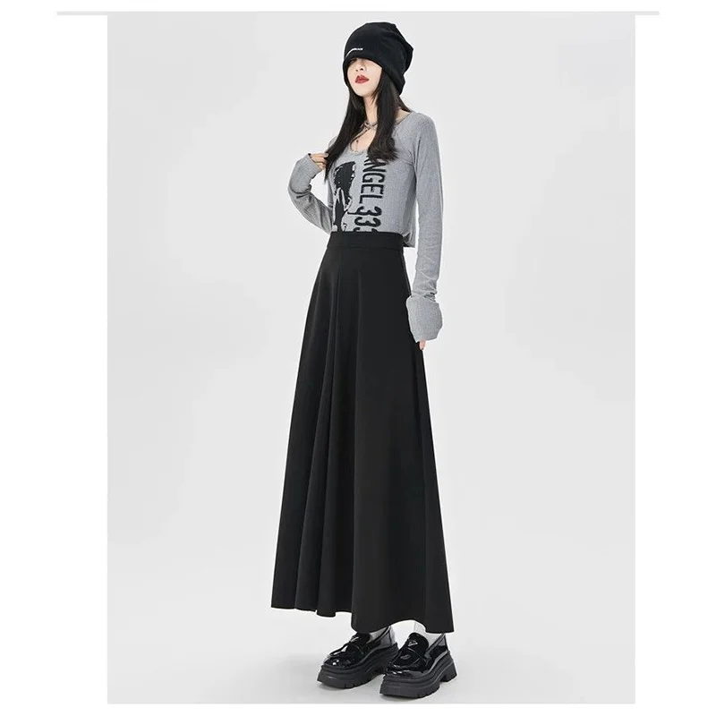 Frauen Herbst Winter Koreanische Einfachheit Einfarbig Rock Frauen Kleidung Casual Modische Erscheinen Dünne Hohe Taille Warme A-line Ski