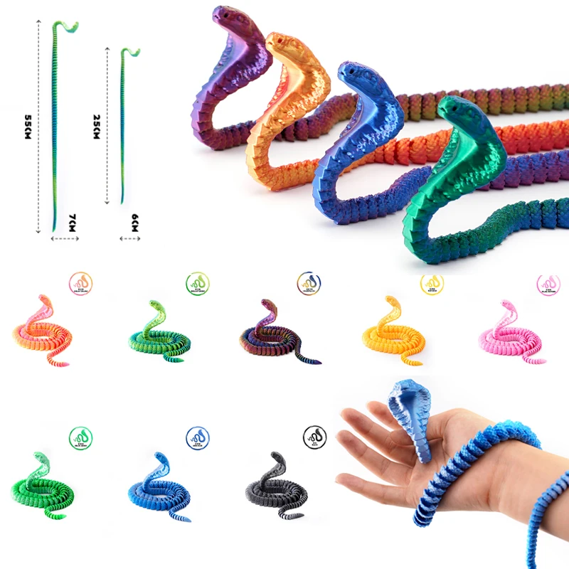 

3D Printed Glasses King Snake Joint Integrated Movable Handicrafts Ornaments Table Decorations Figurine Toy Gifts Models Animals