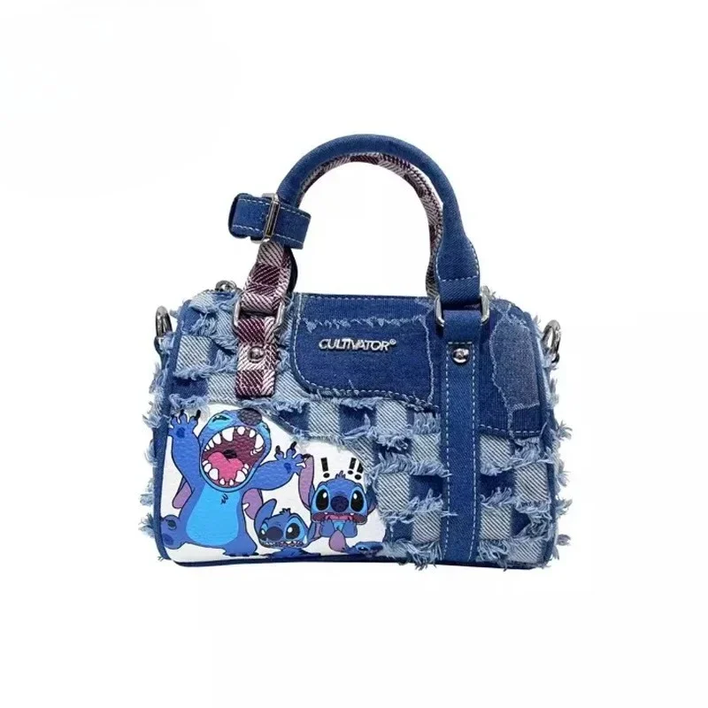 

Disney New Cartoon Stitch Denim Shoulder Bag with Hole Splicing Crossbody Bag Portable Pillow Bag