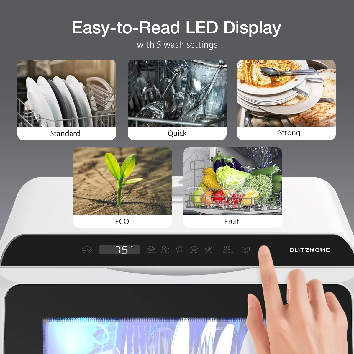 Blitzhome lave-vaisselle avec contrôle APP Table de comptoir intelligente lave-vaisselle de comptoir Portable Intelligent Machine pour la cuisine