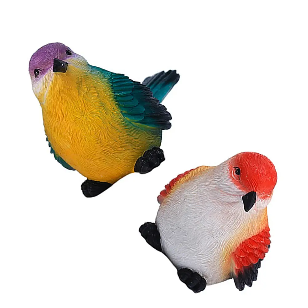 2Pcs Resin Bird Adornments Handcrafted Garden Decors Small Space Friendly Bird Scene Decor for Micro Landscape Coffee Bar Garden