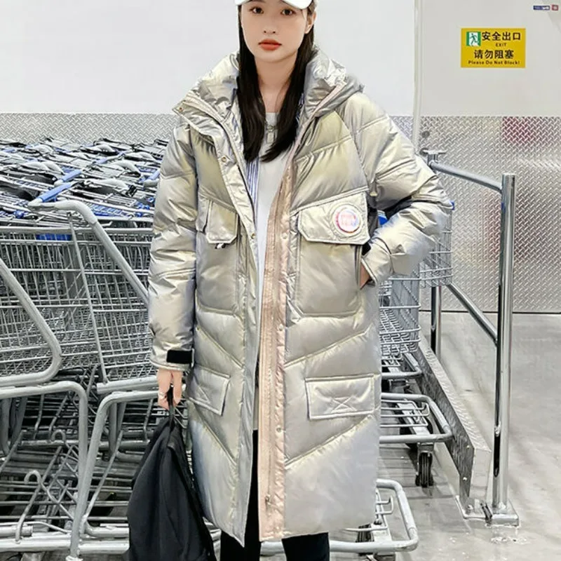 

2023 New Women Down Jacket Winter Coat Female Mid Length Version Parkas Loose Thick Outwear Hooded Fashion Slim Fit Overcoat