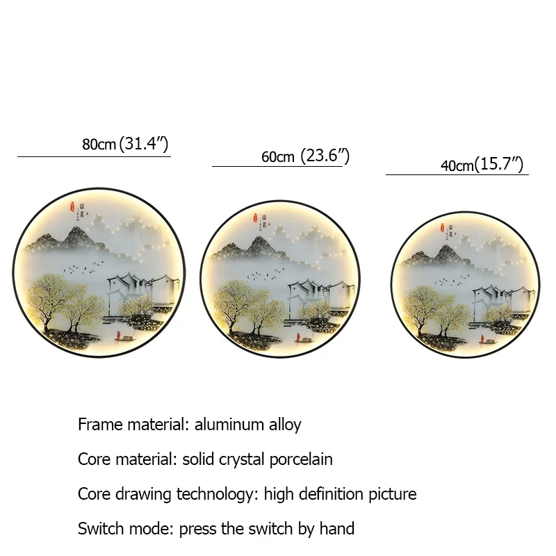 PLLY Wall Lamps Modern Landscape Painting LED Sconces Round Light Creative For Home Bedside