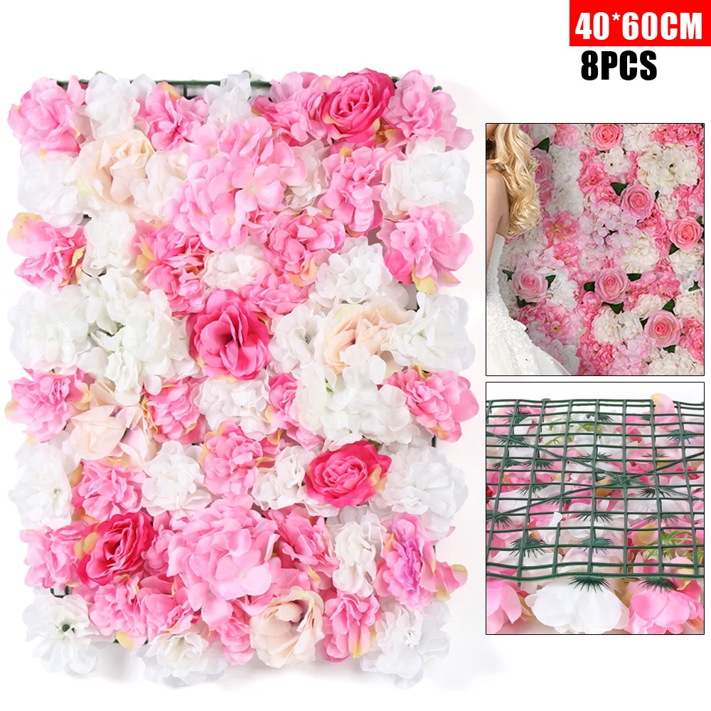 

8x Artificial Flower Wall Panels Backdrop Bouquet Wedding Party Home Decor Rose