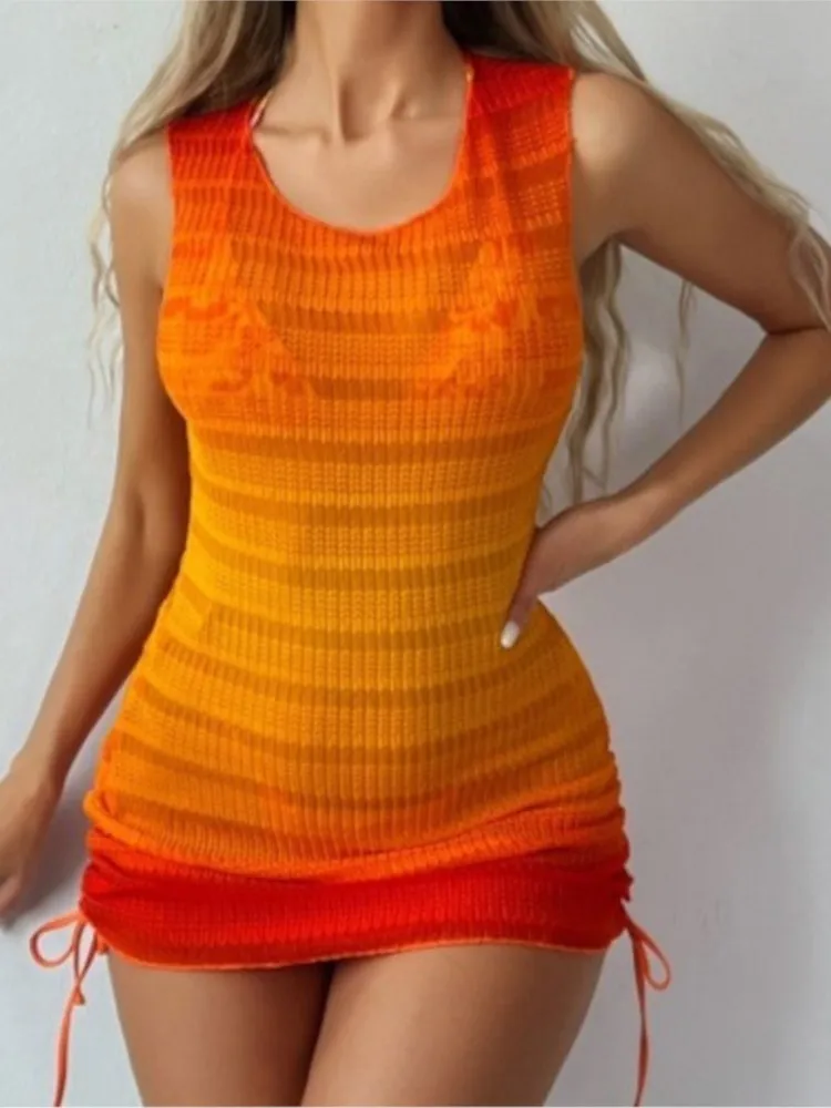 

Летние пляжные накидки для женщин: новые мини-платья-туники без рукавов с принтом для отпуска, модель 2026 года