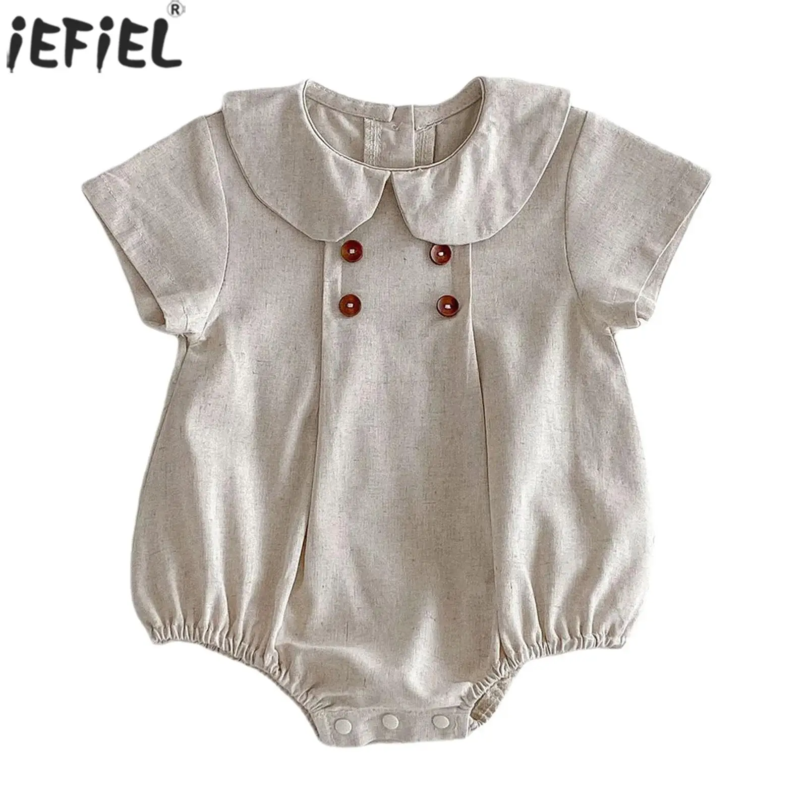 

Baby Girls Cute Romper Doll Collar Short Sleeve Button Loose Jumpsuit Stripe Bodysuit Toddler Kids Summer Clothes Daily Wear