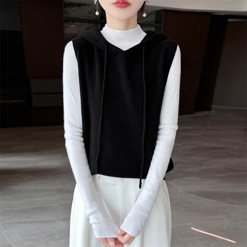 Autumn And Winter Vintage Color Matching 100% Pure Wool Vest Female V-neck Jacquard Sweater Vest Loose Sweater Vest
