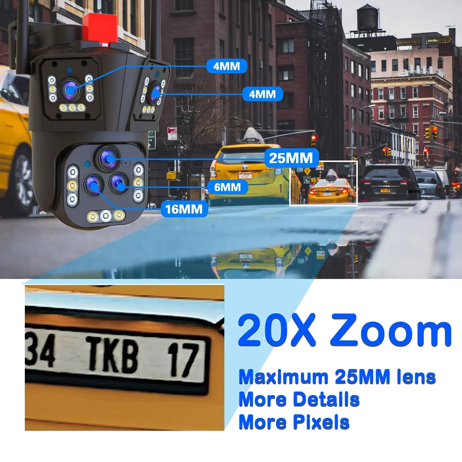 20X Zoom 10K Five Lens Camera 20MP  PTZ WIFI Surveillance Camera security AI Human Tracking 360 Wireless Outdoor CCTV IP Camera