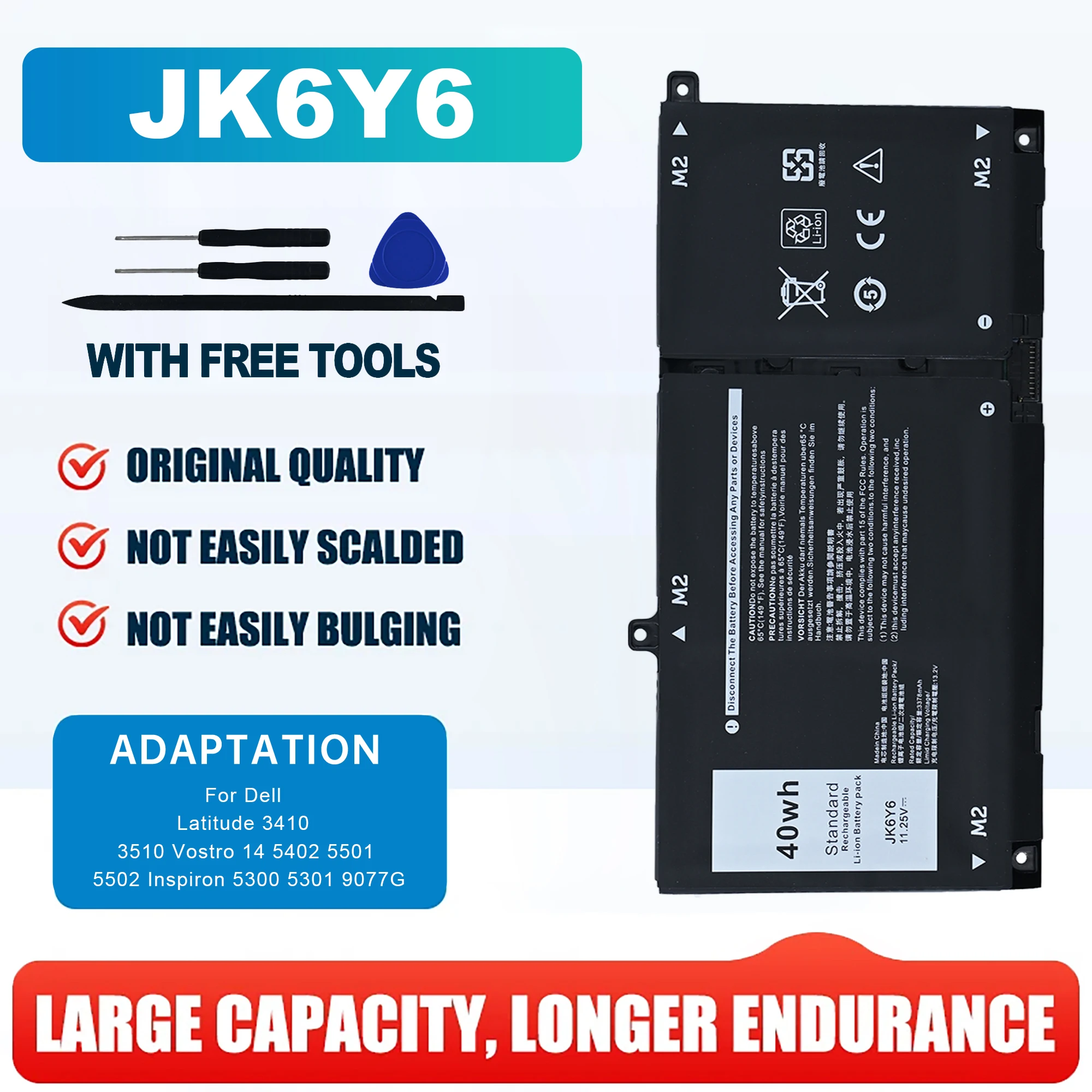 JK6Y6 H5CKD Battery for Dell Inspiron 5408 5409 5501 5502 5508 5509 Vostro 5300 5301 5401 5402 Latitude 3410 3510 P129G