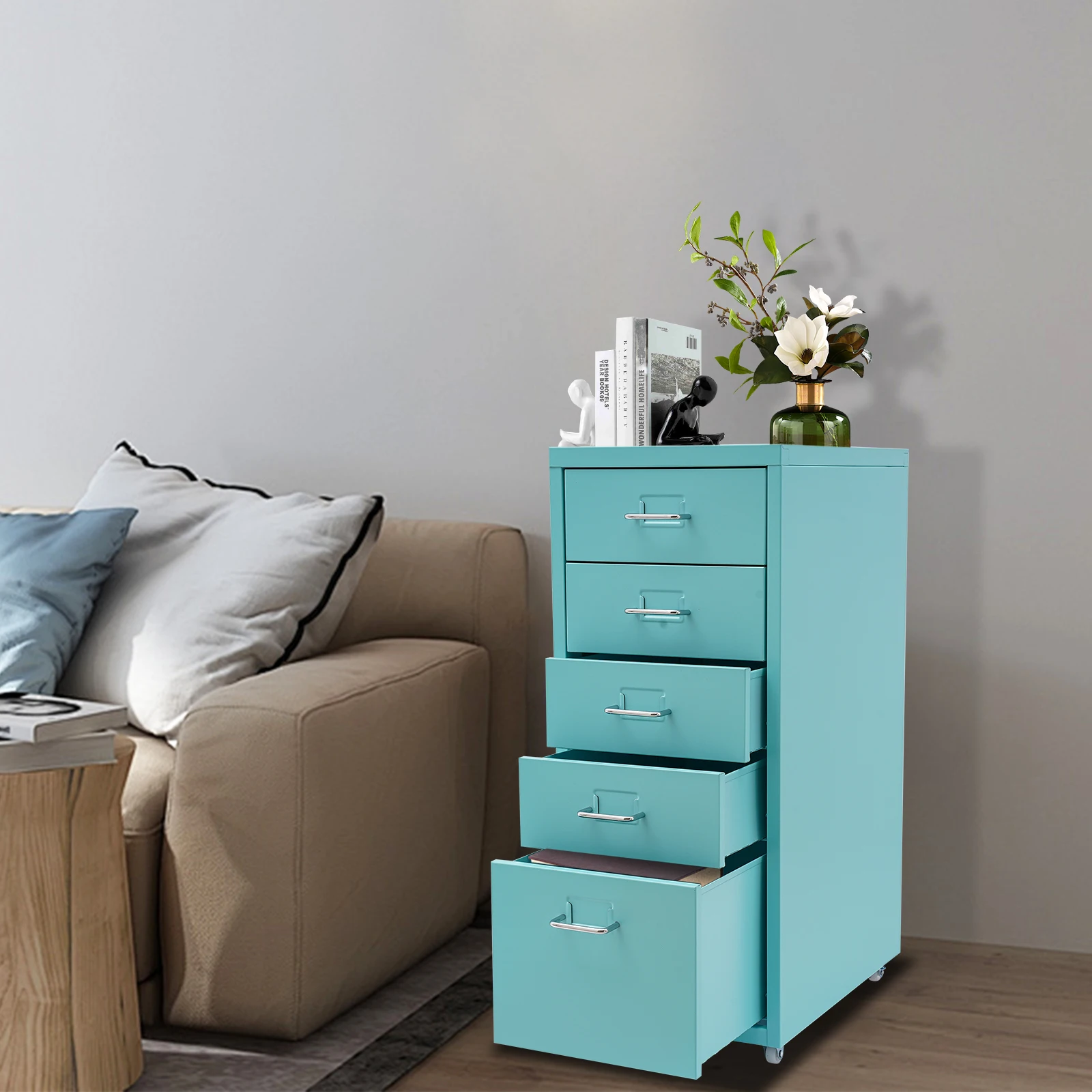 

5 Drawers Rectangular Storage Cabinet Blue Metal File Storage Cabinet for Kitchen Bedroom Living Room Office